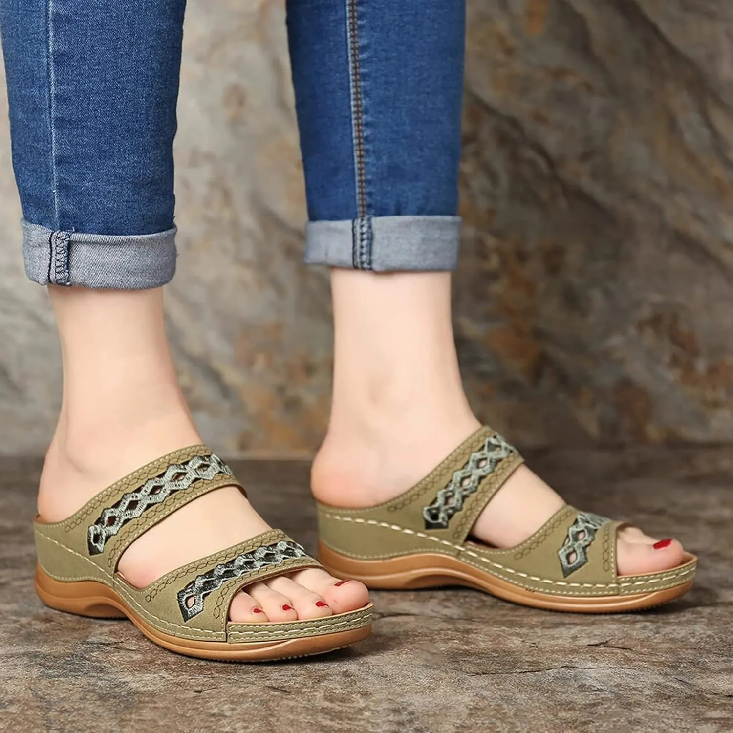 Orthopedic Sandals for Women with Arch Support Fashion Breathable Hollow Sandals Anti Slip Summer Flats Shoes