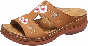 Orthopedic Sandals for Women with Arch Support Walking Slippers Slip On Wide Width Slides for Summer Beach Non Slip Breathable Sandal Vintage Flip Flops Dressy Spring Flat