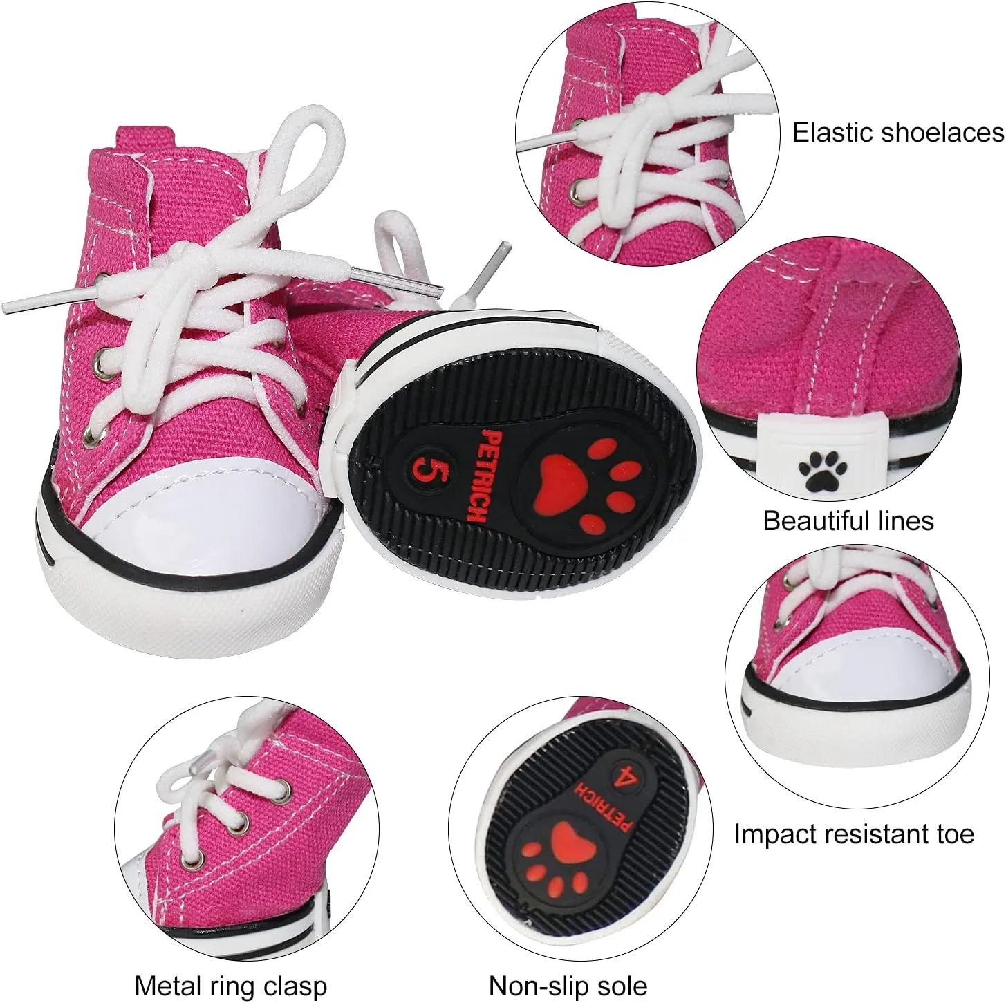 Pet Dog Shoes,4pcs Puppy Canvas Sport Shoes Sneaker Boots, Non Slip Causal Shoes Dog & Cat Paw Protective Cover for Outdoor Walking, Sports and Hot Pavement, #3 Pink