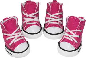 Pet Dog Shoes,4pcs Puppy Canvas Sport Shoes Sneaker Boots, Non Slip Causal Shoes Dog & Cat Paw Protective Cover for Outdoor Walking, Sports and Hot Pavement, #3 Pink