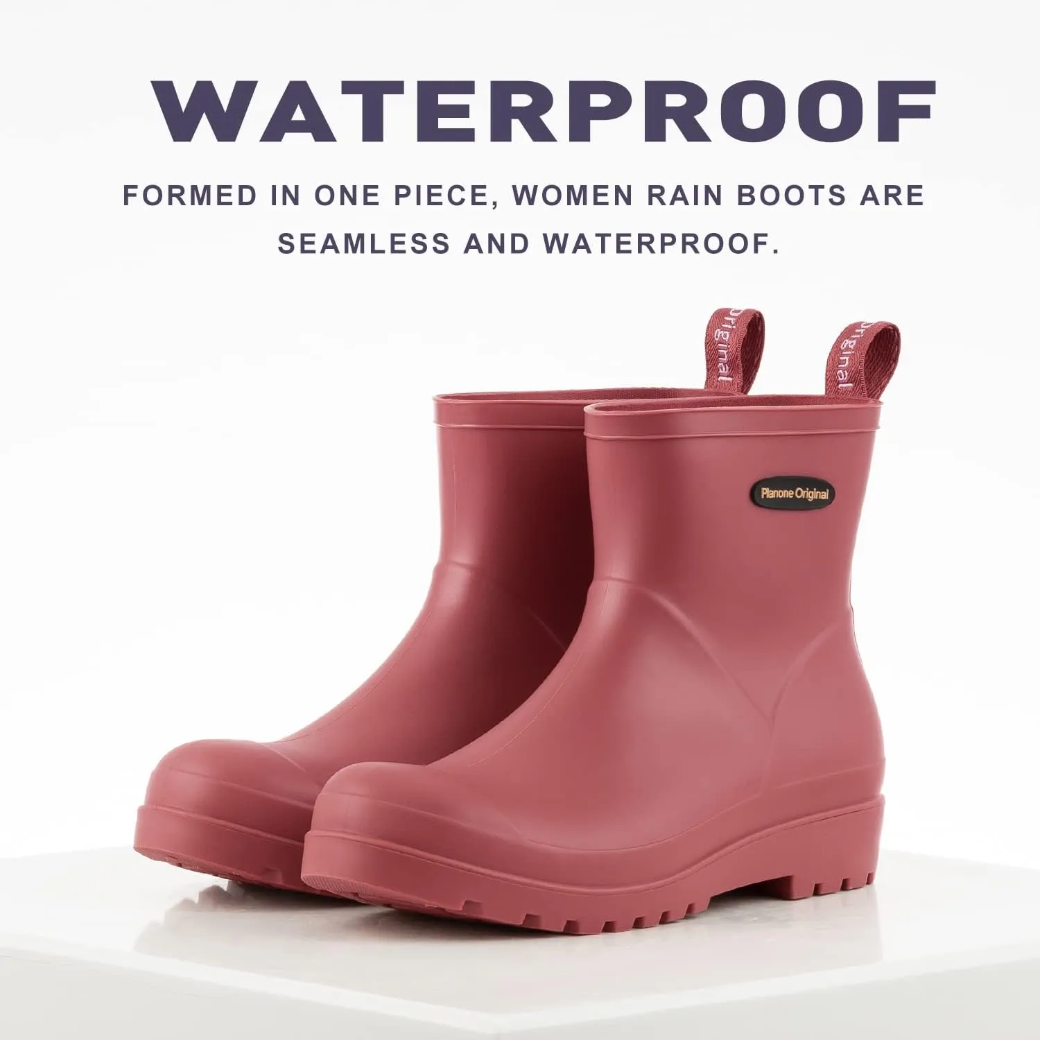 planone Short Rain Boots Women Fashion Waterproof Chelsea Boots for Women Matte Outdoor Garden Shoes Ankle Muck Boots for Ladies Non Slip Work Shoes Rubber Boots with Premium Comfort Insole