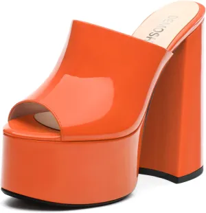 Platform Chunky Heels Sandals for Women Slip on Open Peep Toe Slide on Block High Heels Sexy Club Party Candies Shoes 6 Inch