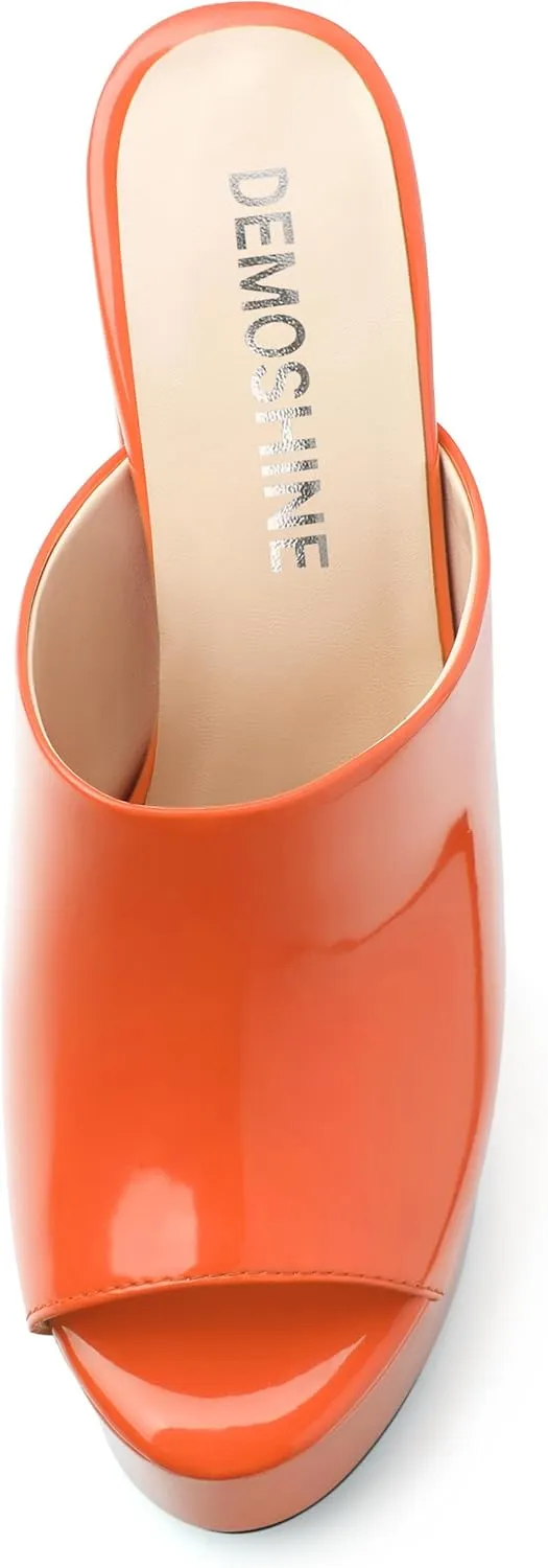 Platform Chunky Heels Sandals for Women Slip on Open Peep Toe Slide on Block High Heels Sexy Club Party Candies Shoes 6 Inch