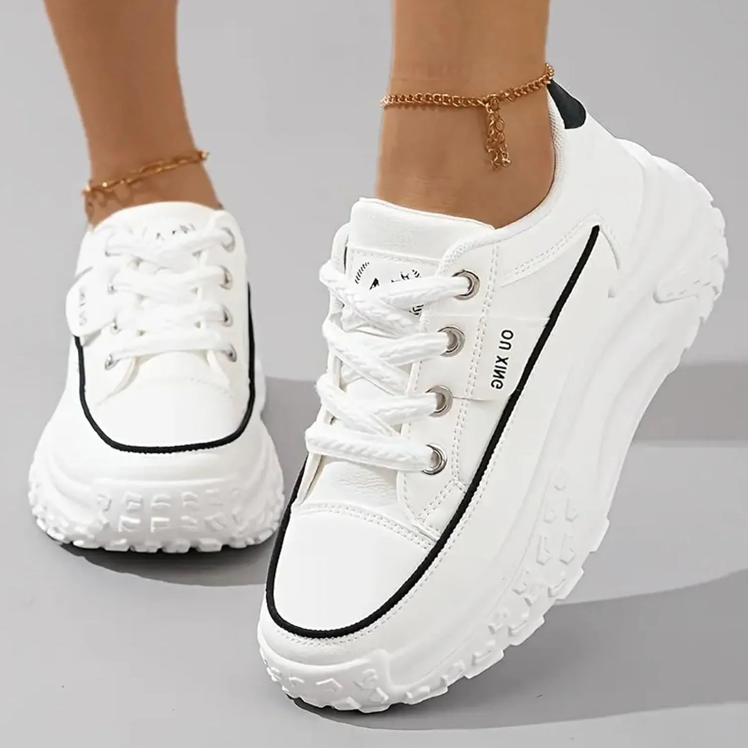 Platform Sneakers Women Chunky Sneakers Casual Walking Shoes Preppy Shoes Non Slip Breathable Fashion Sneakers