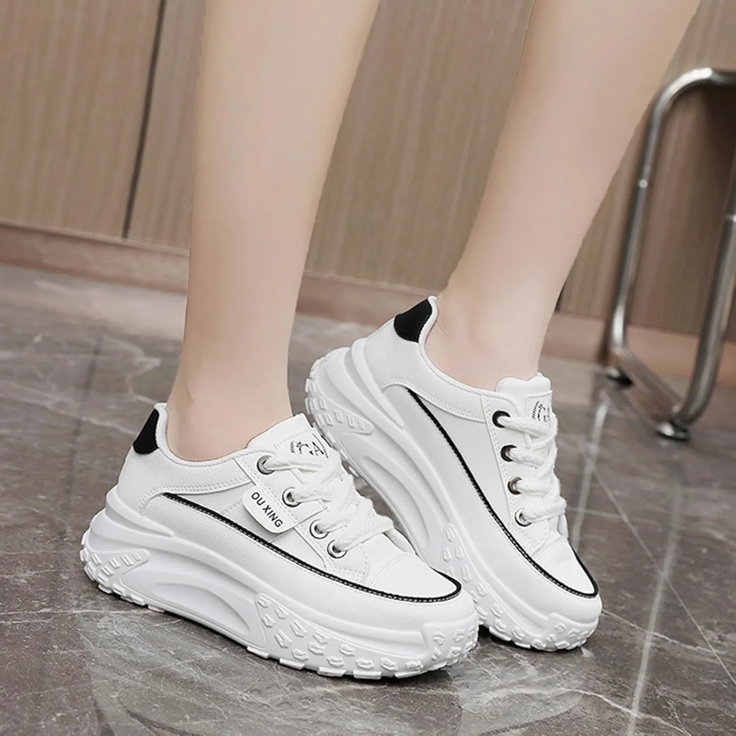Platform Sneakers Women Chunky Sneakers Casual Walking Shoes Preppy Shoes Non Slip Breathable Fashion Sneakers