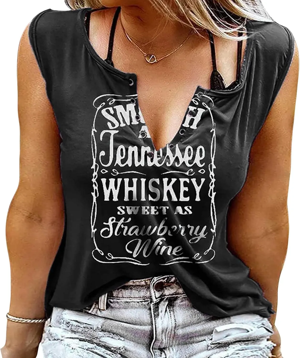 Plus Size Smooth As Tennessee Whiskey Shirt Women Ring Hole Sleeveless Sexy V-Neck Country Music Tank Top Tshirt