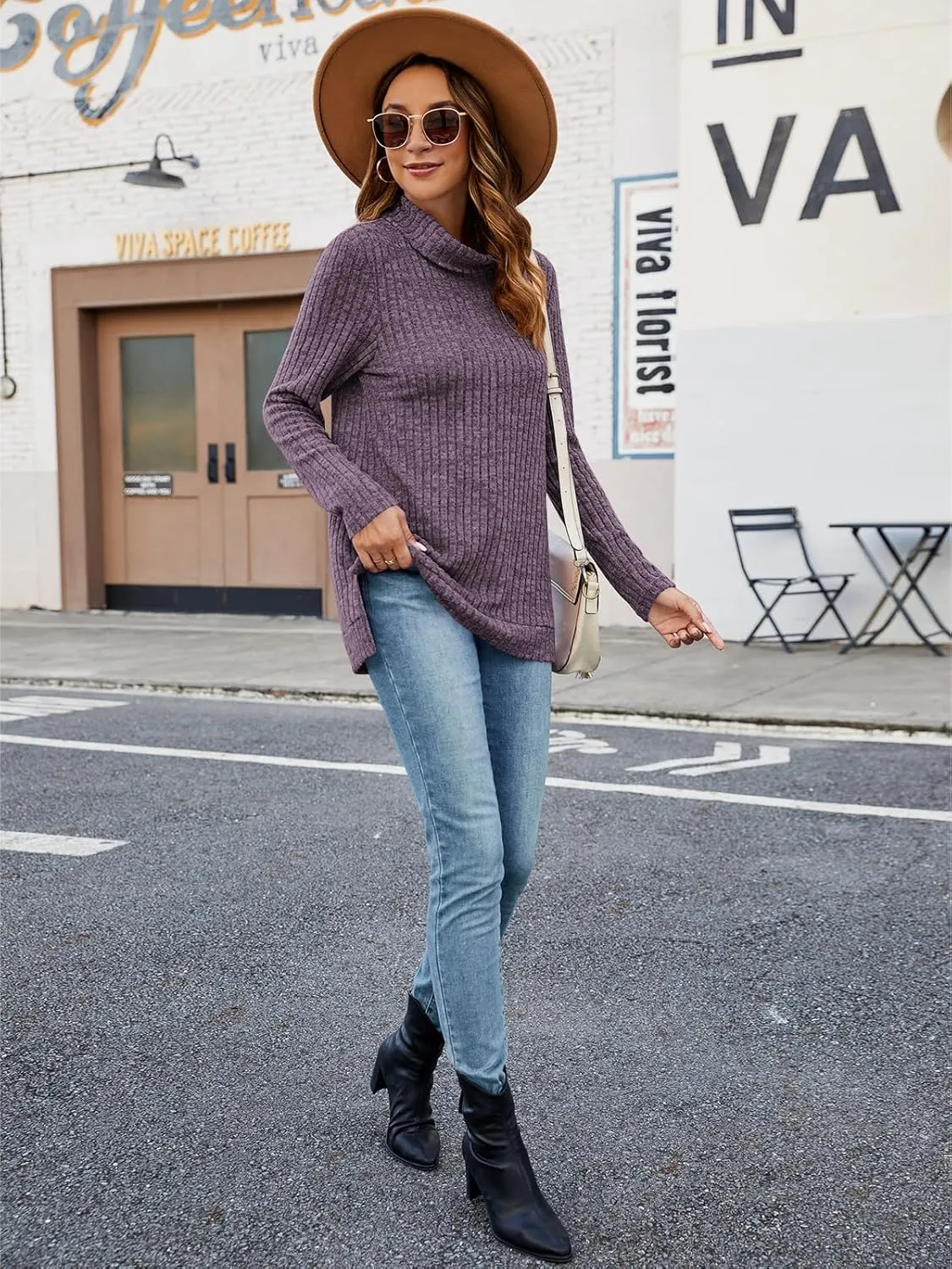 Poetsky Womens Turtleneck Tunic Sweaters to Wear with Leggings 2024 Side Split Fall Long Sleeve Tunic Tops