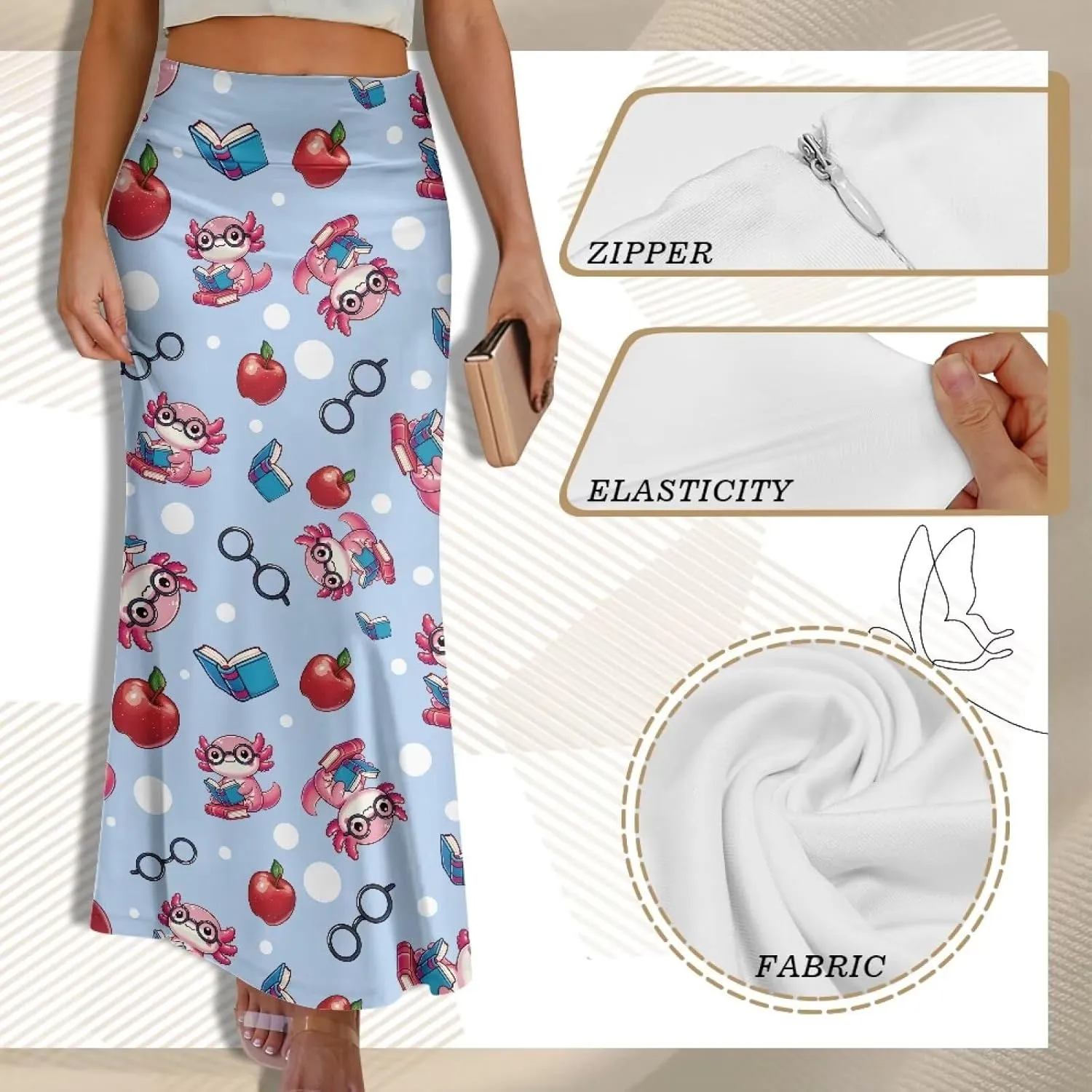 POLERO Plus Size Skirt for Women High Waist Long Maxi Flowy Skirts Zipper Trendy Casual Outfit