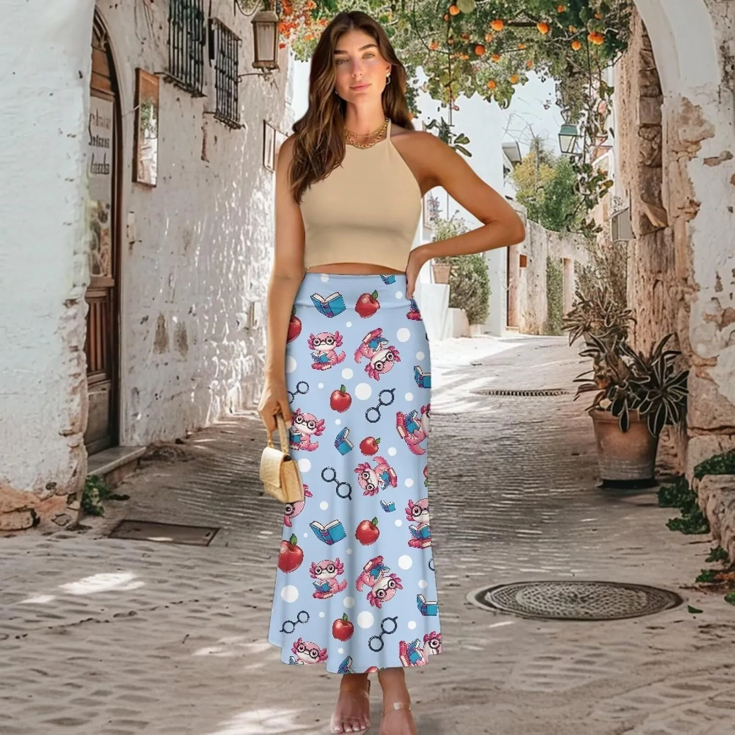 POLERO Plus Size Skirt for Women High Waist Long Maxi Flowy Skirts Zipper Trendy Casual Outfit