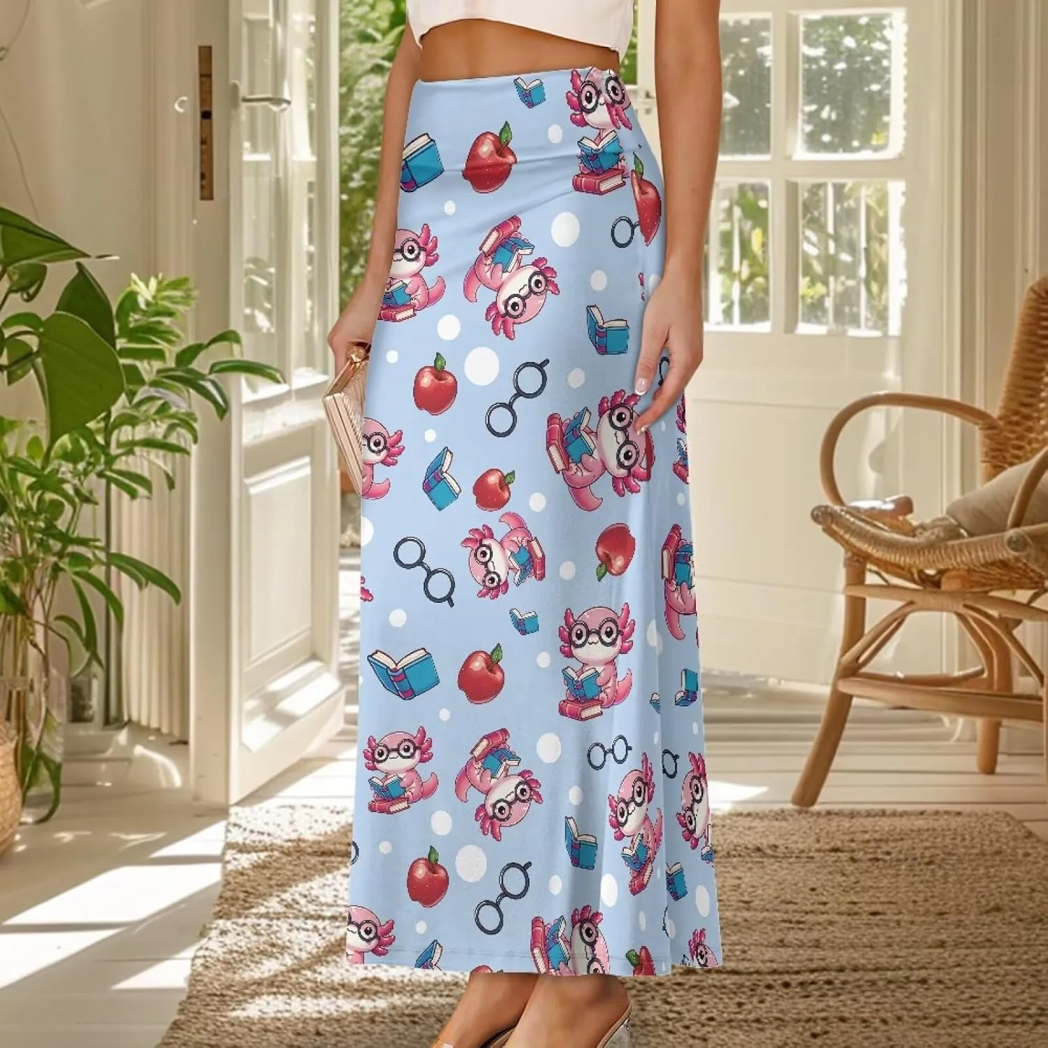 POLERO Plus Size Skirt for Women High Waist Long Maxi Flowy Skirts Zipper Trendy Casual Outfit