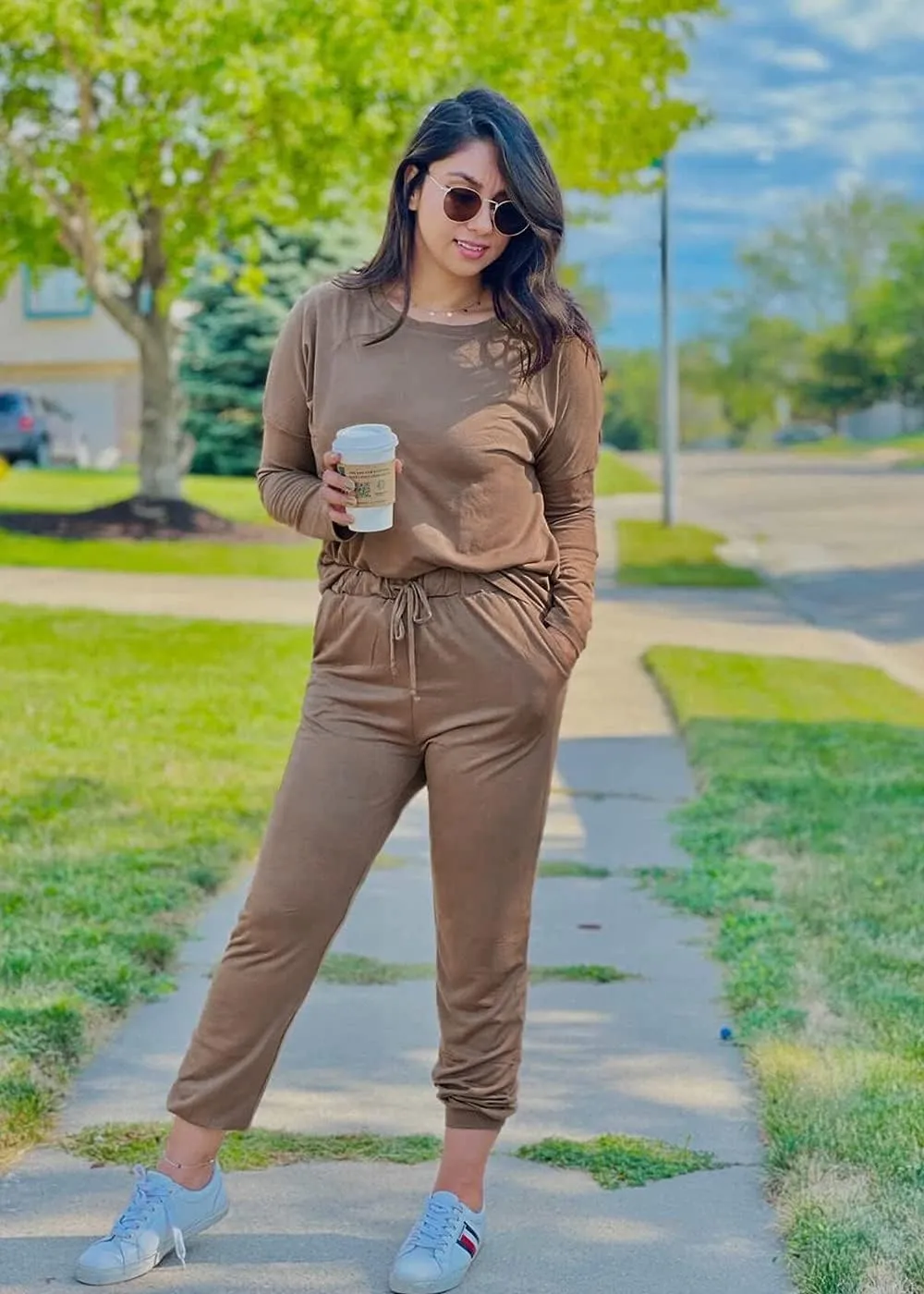 PRETTYGARDEN Women's Spring Fall 2 Piece Lounge Outfit Long Sleeve Crewneck Pullover Tops High Waisted Pants Set Tracksuit