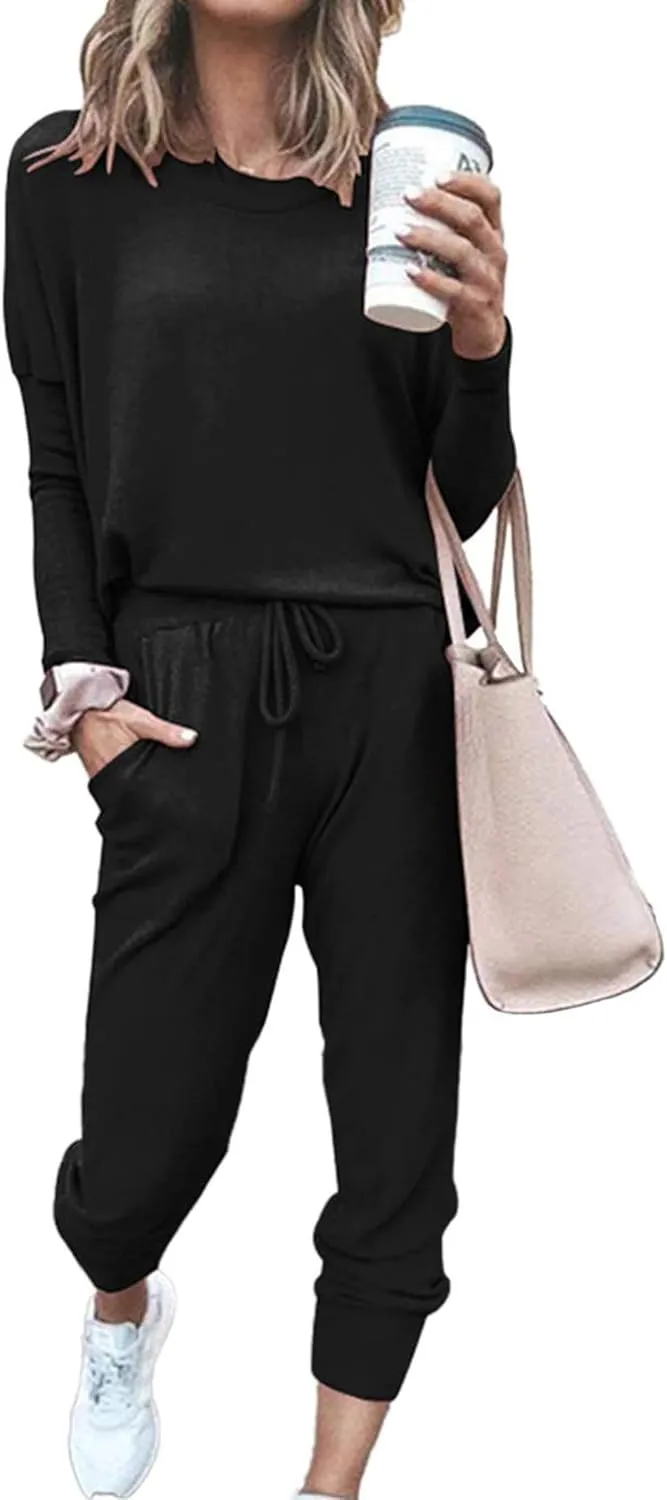 PRETTYGARDEN Women's Spring Fall 2 Piece Lounge Outfit Long Sleeve Crewneck Pullover Tops High Waisted Pants Set Tracksuit
