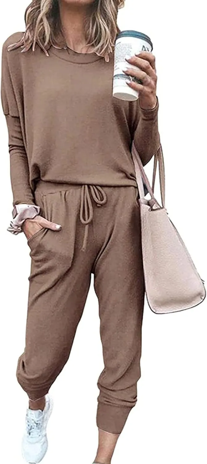 PRETTYGARDEN Women's Spring Fall 2 Piece Lounge Outfit Long Sleeve Crewneck Pullover Tops High Waisted Pants Set Tracksuit