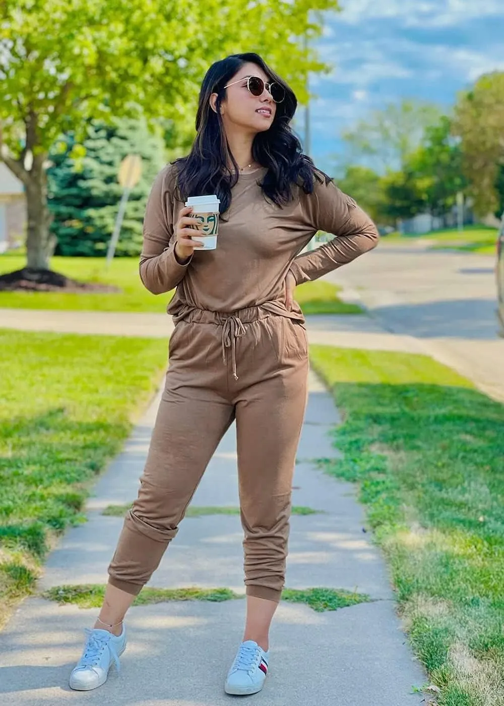 PRETTYGARDEN Women's Spring Fall 2 Piece Lounge Outfit Long Sleeve Crewneck Pullover Tops High Waisted Pants Set Tracksuit