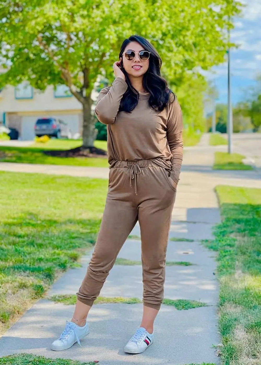 PRETTYGARDEN Women's Spring Fall 2 Piece Lounge Outfit Long Sleeve Crewneck Pullover Tops High Waisted Pants Set Tracksuit