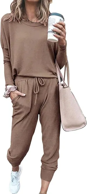 PRETTYGARDEN Women's Spring Fall 2 Piece Lounge Outfit Long Sleeve Crewneck Pullover Tops High Waisted Pants Set Tracksuit