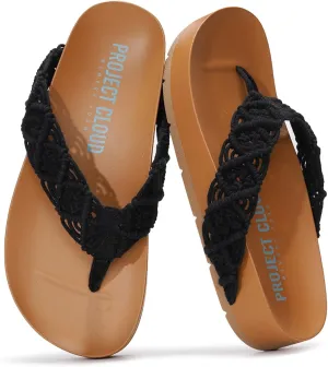 Project Cloud Womens Sandals – Comfortable Crochet Flip Flops for Women with Memory Foam Insole – Lightweight Fashion Sandals for Women 2025 – Womens Flip Flops for Summer (Hammock, BLK, 8)