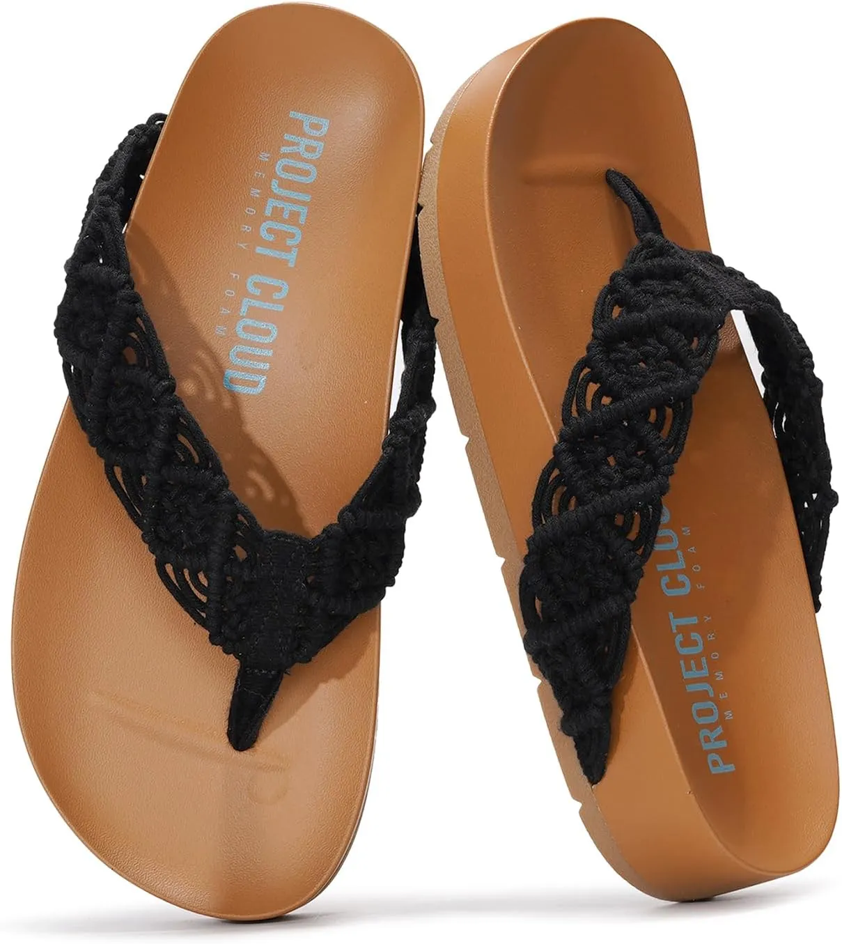Project Cloud Womens Sandals – Comfortable Crochet Flip Flops for Women with Memory Foam Insole – Lightweight Fashion Sandals for Women 2025 – Womens Flip Flops for Summer (Hammock, BLK, 8)
