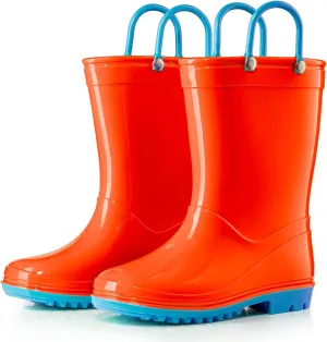 Puddle Play PVC Waterproof Rainboots - Orange and Light Blue - Easy-on Size 11 Little Kid