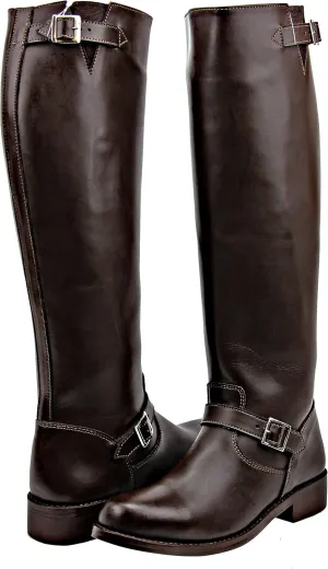 Raven Woman Ladies Motorcycle Highway Police Engineer Trooper Patrol Leather Tall Riding Boots Color Brown