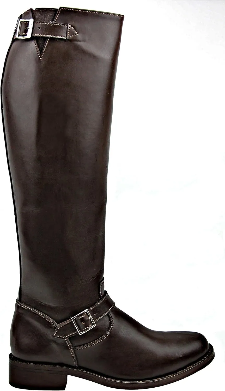 Raven Woman Ladies Motorcycle Highway Police Engineer Trooper Patrol Leather Tall Riding Boots Color Brown
