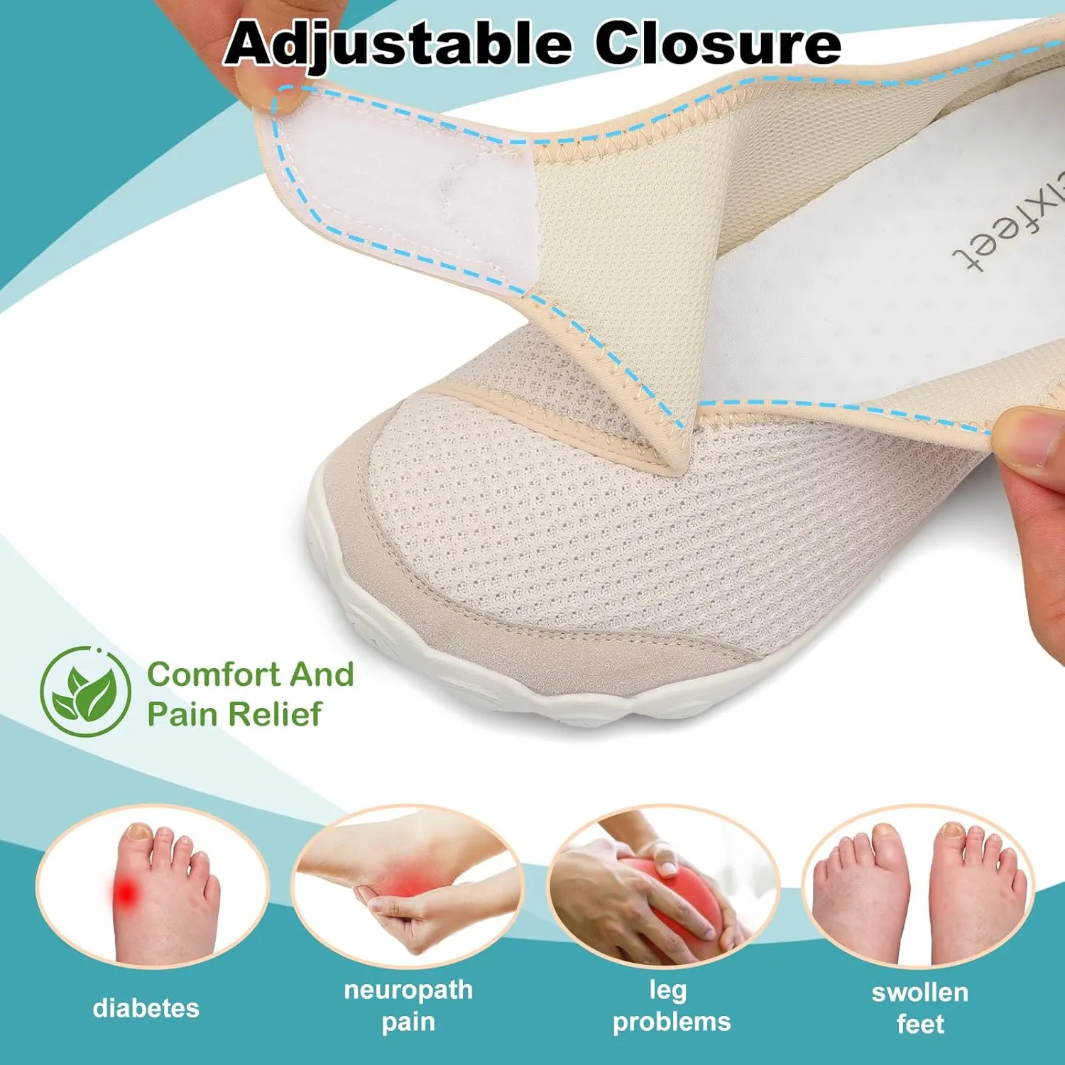 relxfeet Walking Shoes Women Men Wide Diabetic Shoes Adjustable Barefoot Shoes Zero Drop Lightweight Sneakers for Edema Swollen Feet Size 4-13