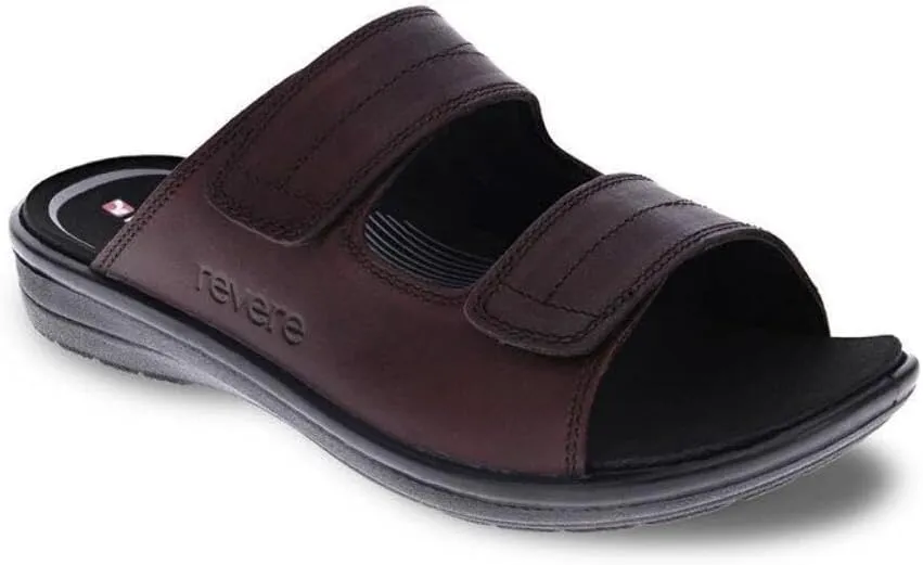 Revere Durban Men's Leather Sandals - Adjustable Two-Strap Design with Removable Comfort Footbed with Arch Support that allows Custom Orthotics