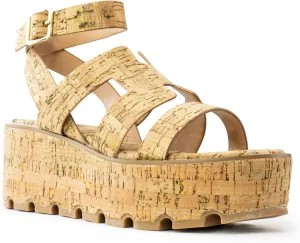 RF ROOM OF FASHION Women's Trendy Cutout Band Ankle Buckle Strap Cork Platform Wedge Sandals