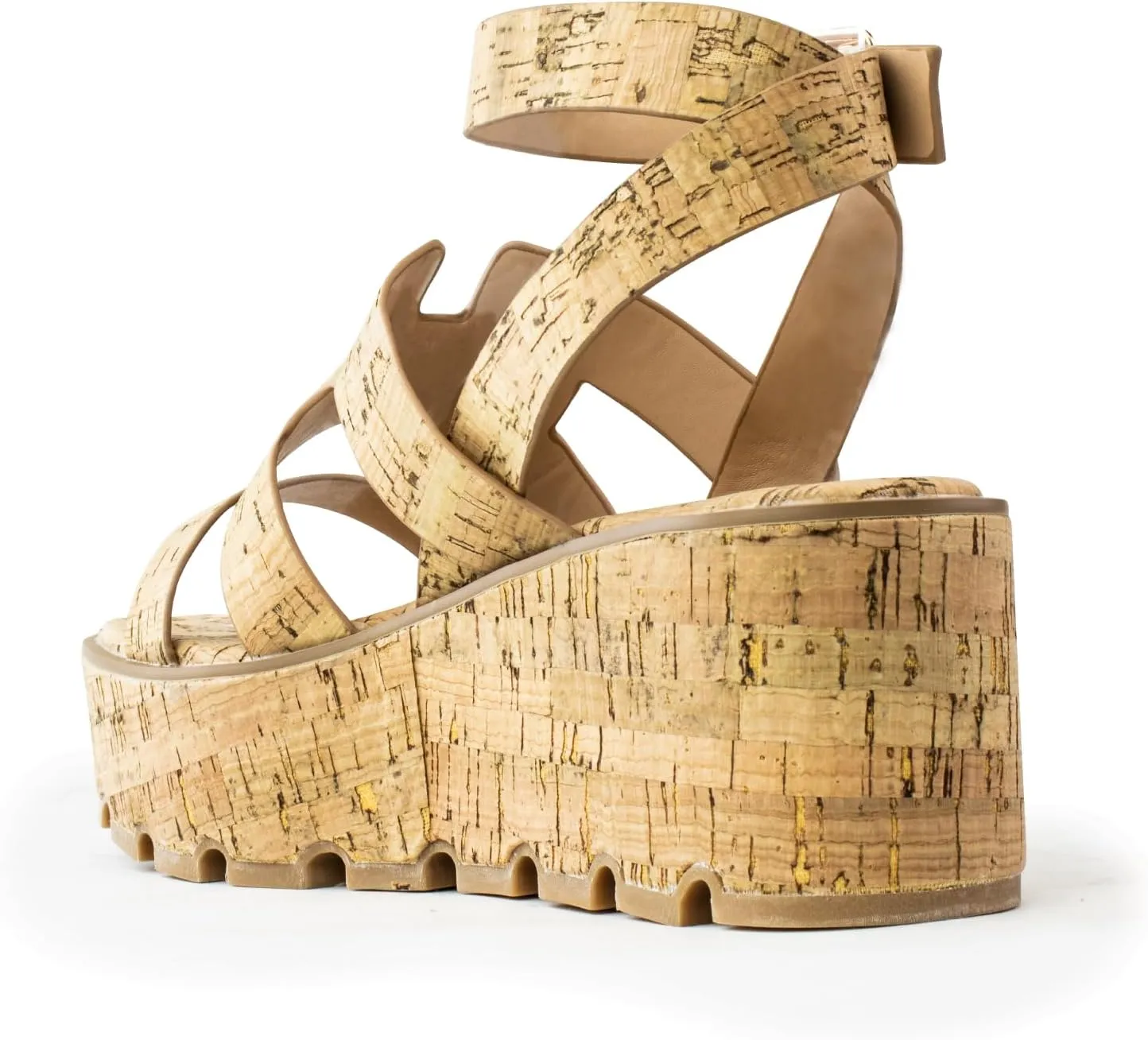 RF ROOM OF FASHION Women's Trendy Cutout Band Ankle Buckle Strap Cork Platform Wedge Sandals