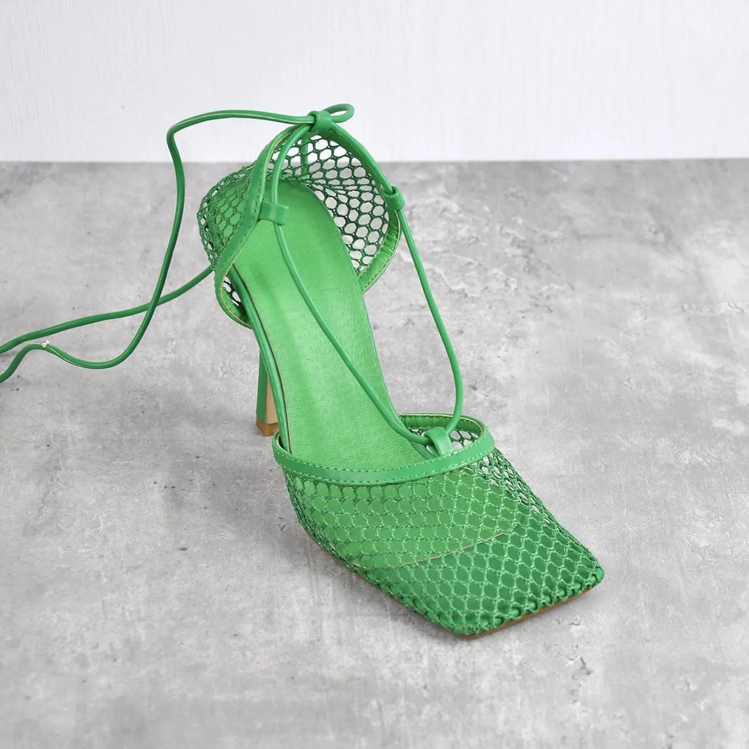 Richealnana Women's Square Toe Mesh Lace Up Strappy Sexy Sandals