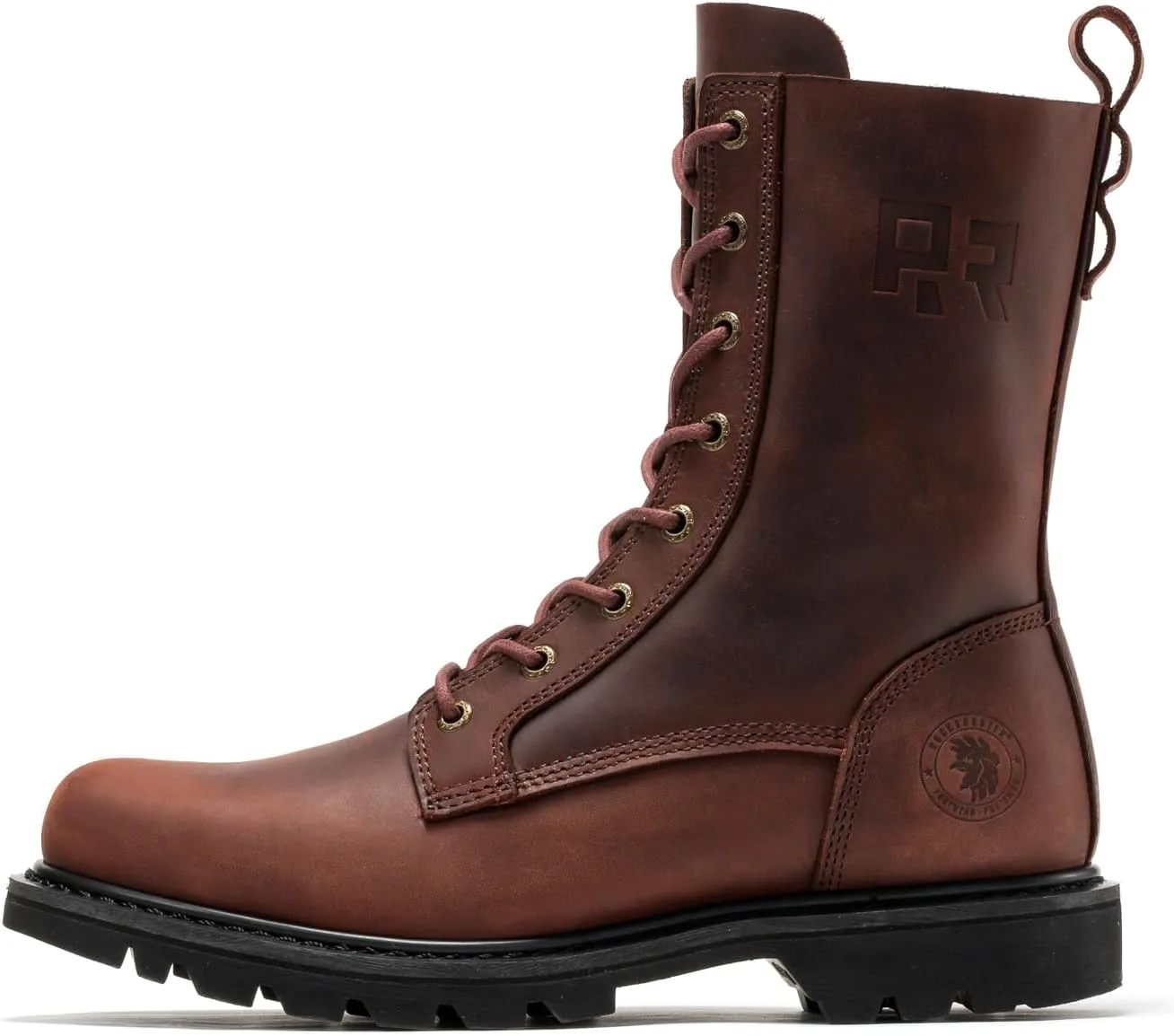 ROCKROOSTER SAP130 Mantua 8" Zipper Motorcycle Boots Combat Casual Dress Boots - Soft Toe Oiled Crazy Horse Leather Work Boots with Slip-Resistant Rubber Sole (Medium Width)