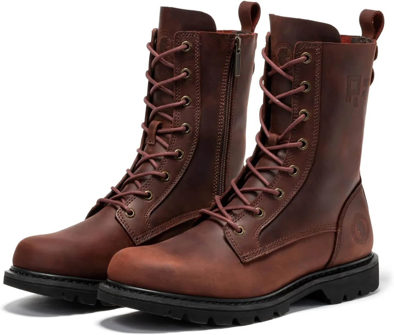 ROCKROOSTER SAP130 Mantua 8" Zipper Motorcycle Boots Combat Casual Dress Boots - Soft Toe Oiled Crazy Horse Leather Work Boots with Slip-Resistant Rubber Sole (Medium Width)