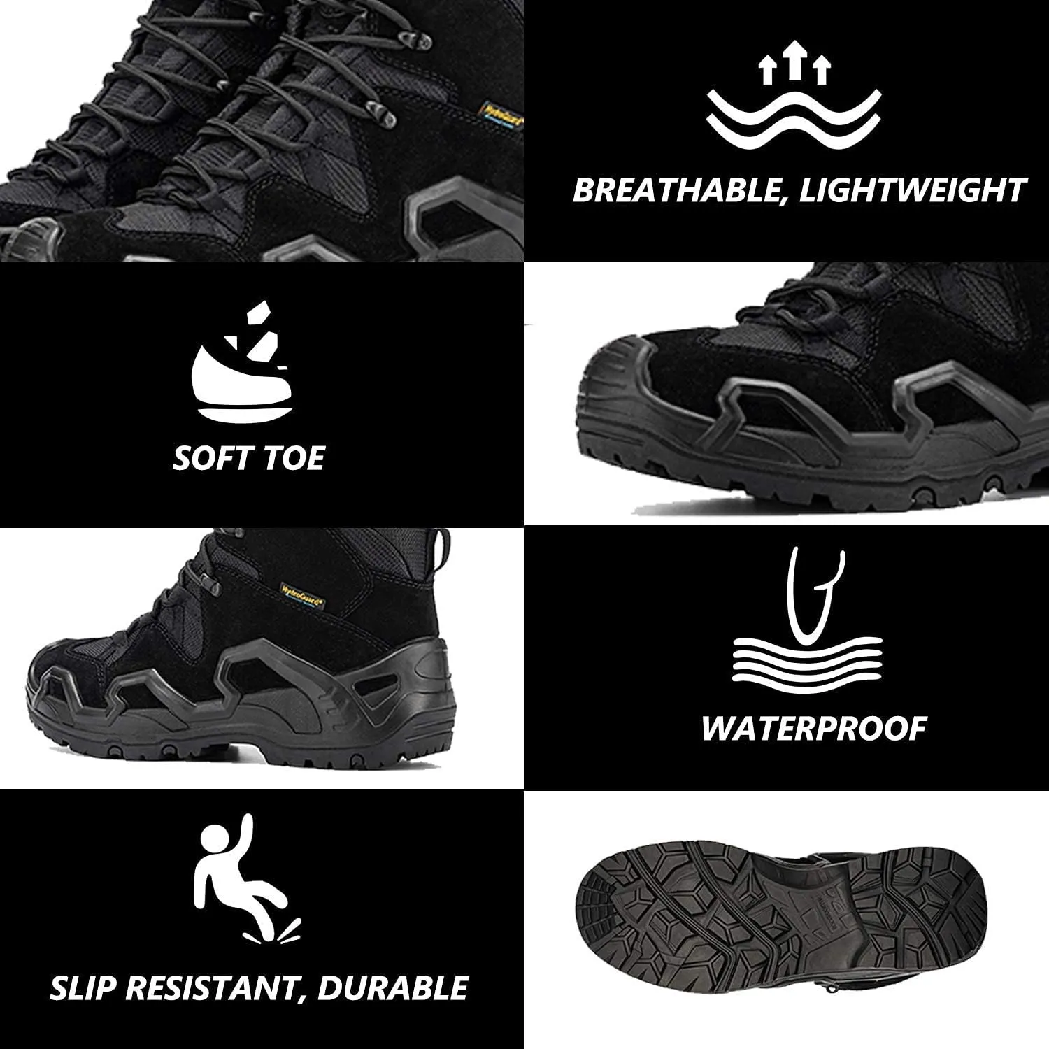 ROCKROOSTER Walland Men 8 inch Combat Boots for men, Trekking Waterproof Rubber Outsole Backpacking Hiking Boots KS735-KS737