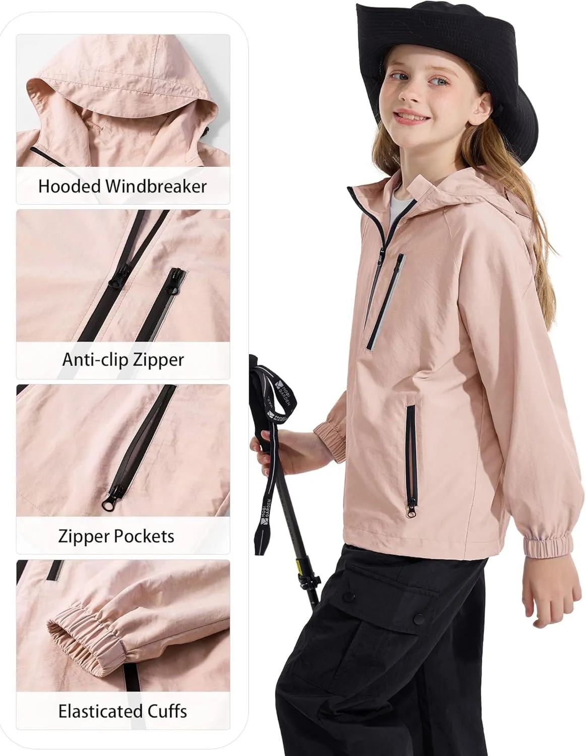 Rolanko Girls Waterproof Hooded Jacket Lightweight Raincoats for Kids Boys Windbreaker Outdoor Rain Jacket