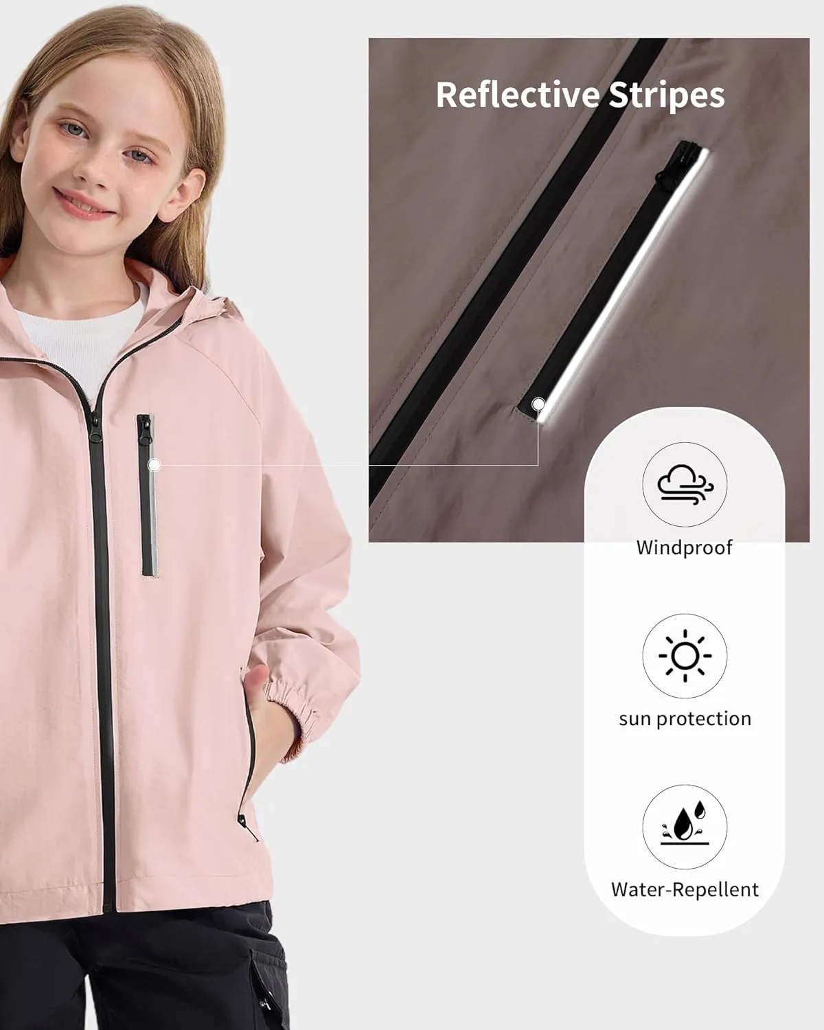 Rolanko Girls Waterproof Hooded Jacket Lightweight Raincoats for Kids Boys Windbreaker Outdoor Rain Jacket