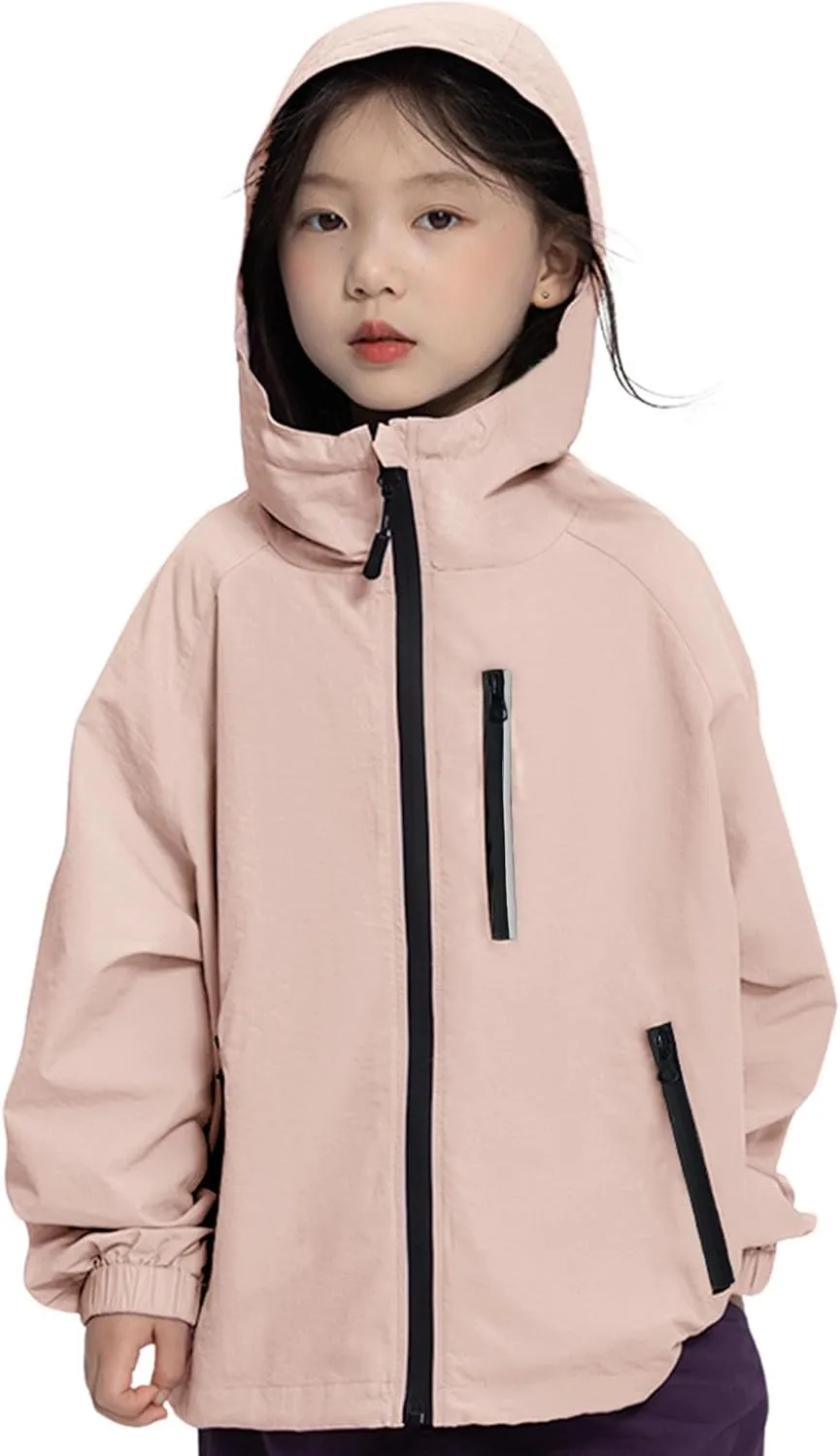 Rolanko Girls Waterproof Hooded Jacket Lightweight Raincoats for Kids Boys Windbreaker Outdoor Rain Jacket