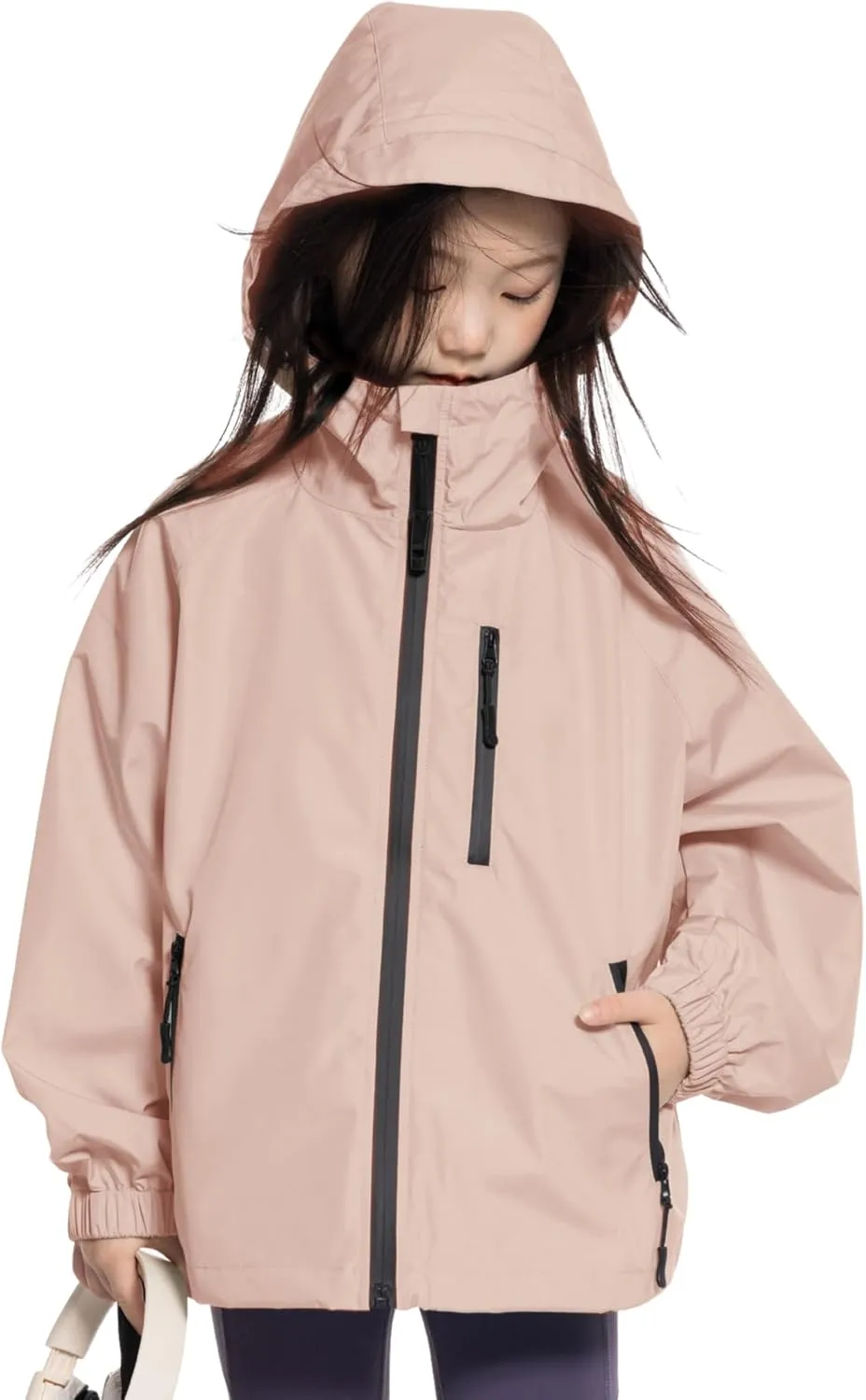 Rolanko Girls Waterproof Hooded Jacket Lightweight Raincoats for Kids Boys Windbreaker Outdoor Rain Jacket