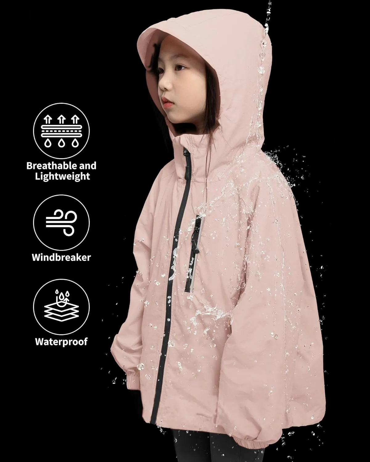 Rolanko Girls Waterproof Hooded Jacket Lightweight Raincoats for Kids Boys Windbreaker Outdoor Rain Jacket