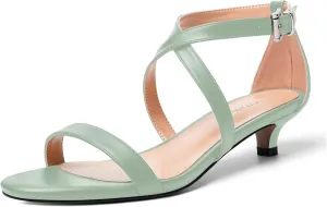 ROSERWISH Womens Matte Stylish Ankle Strap Dress Buckle Round Toe Wedding Kitten Low Heel Heeled Sandals 1.5 Inch