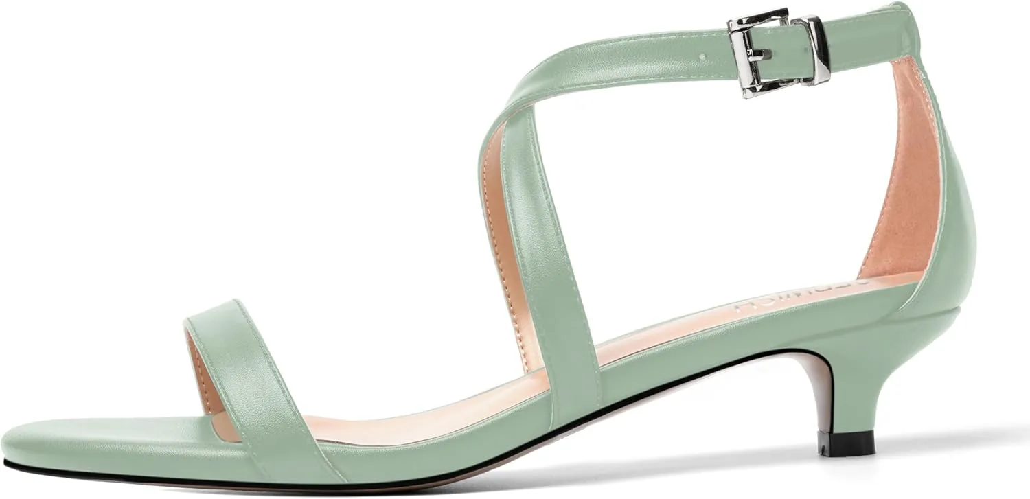 ROSERWISH Womens Matte Stylish Ankle Strap Dress Buckle Round Toe Wedding Kitten Low Heel Heeled Sandals 1.5 Inch