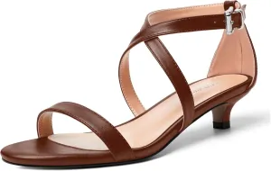 ROSERWISH Womens Matte Stylish Ankle Strap Dress Buckle Round Toe Wedding Kitten Low Heel Heeled Sandals 1.5 Inch