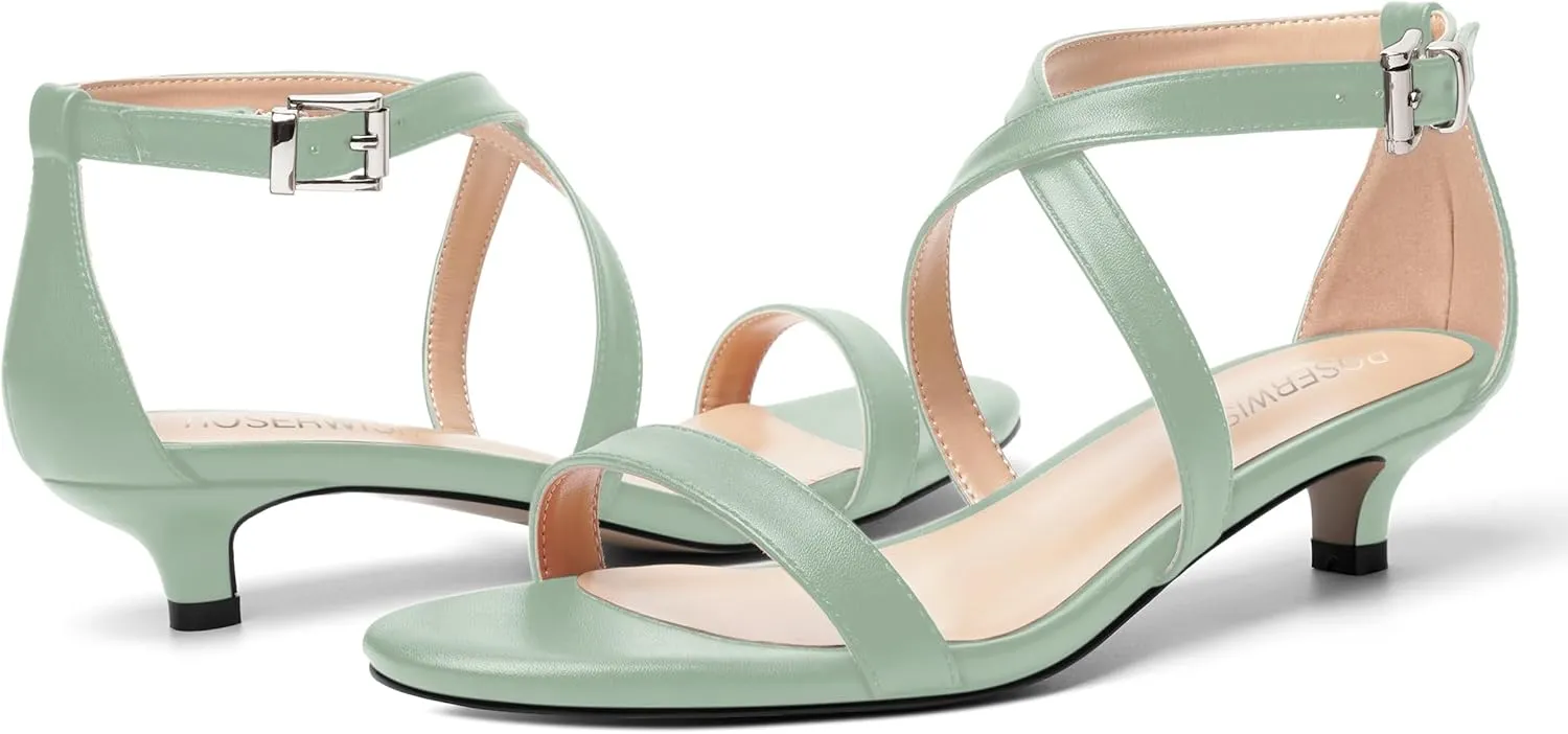ROSERWISH Womens Matte Stylish Ankle Strap Dress Buckle Round Toe Wedding Kitten Low Heel Heeled Sandals 1.5 Inch