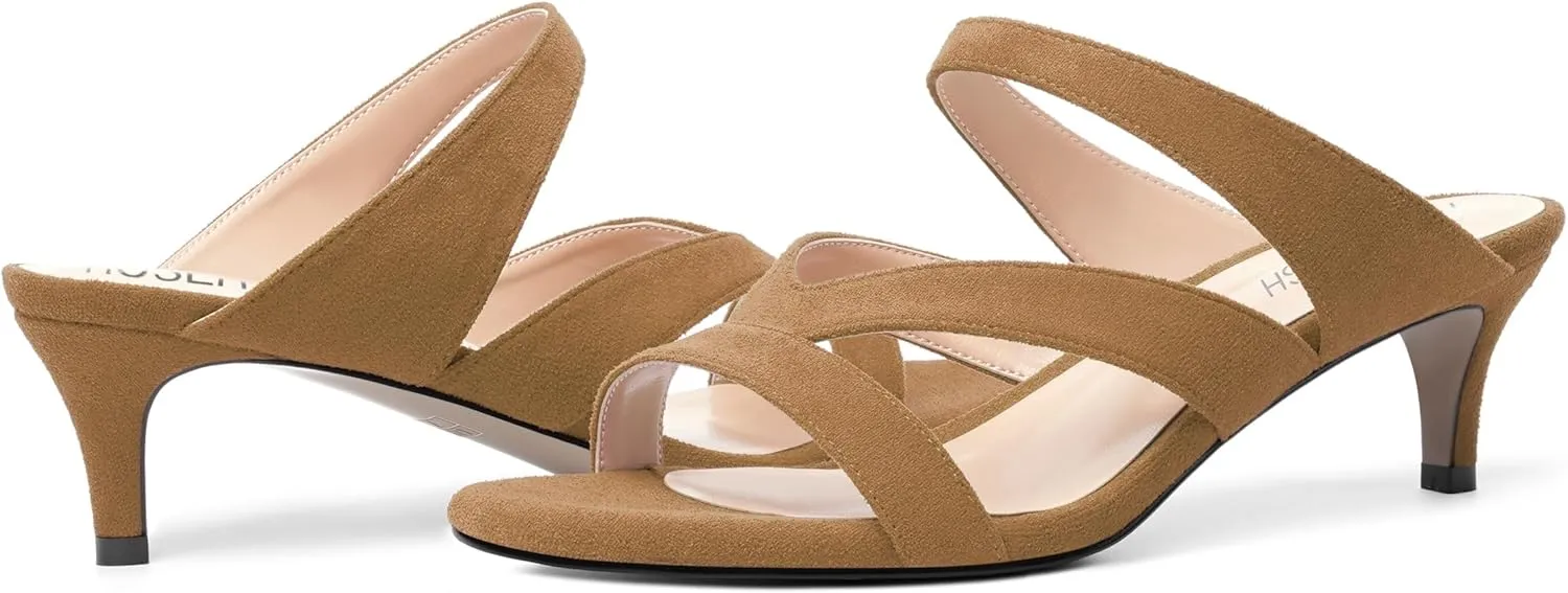 ROSERWISH Womens Slip On Party Suede Casual Fashion Open Toe Kitten Low Heel Heeled Sandals 2 Inch