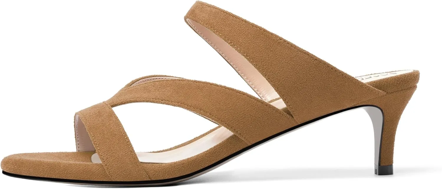 ROSERWISH Womens Slip On Party Suede Casual Fashion Open Toe Kitten Low Heel Heeled Sandals 2 Inch