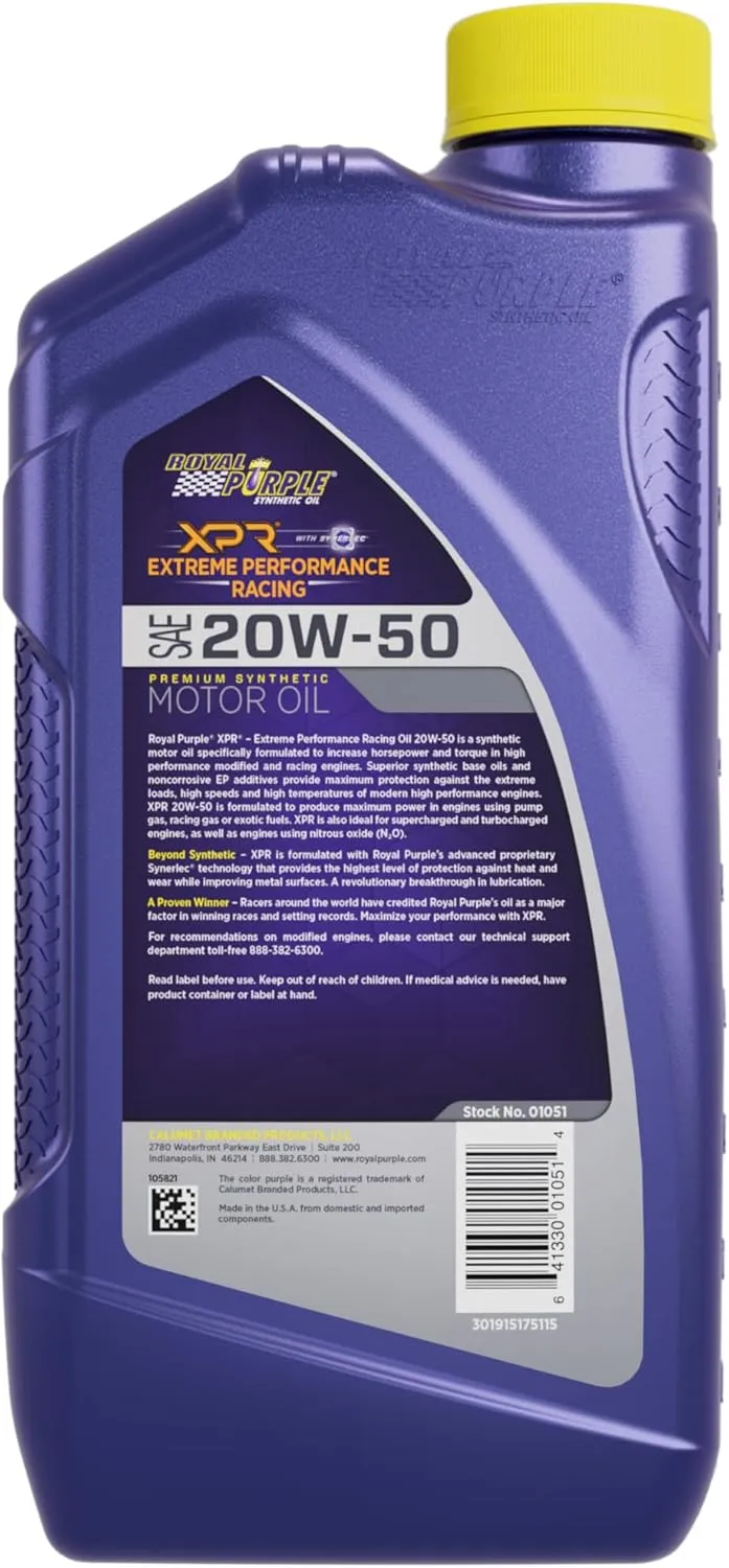 Royal Purple 01051 XPR 20W-50 Ultra-Light Extreme Performance Synthetic Racing Motor Oil -, 1 Quart (32 Ounces) (ROY01051)