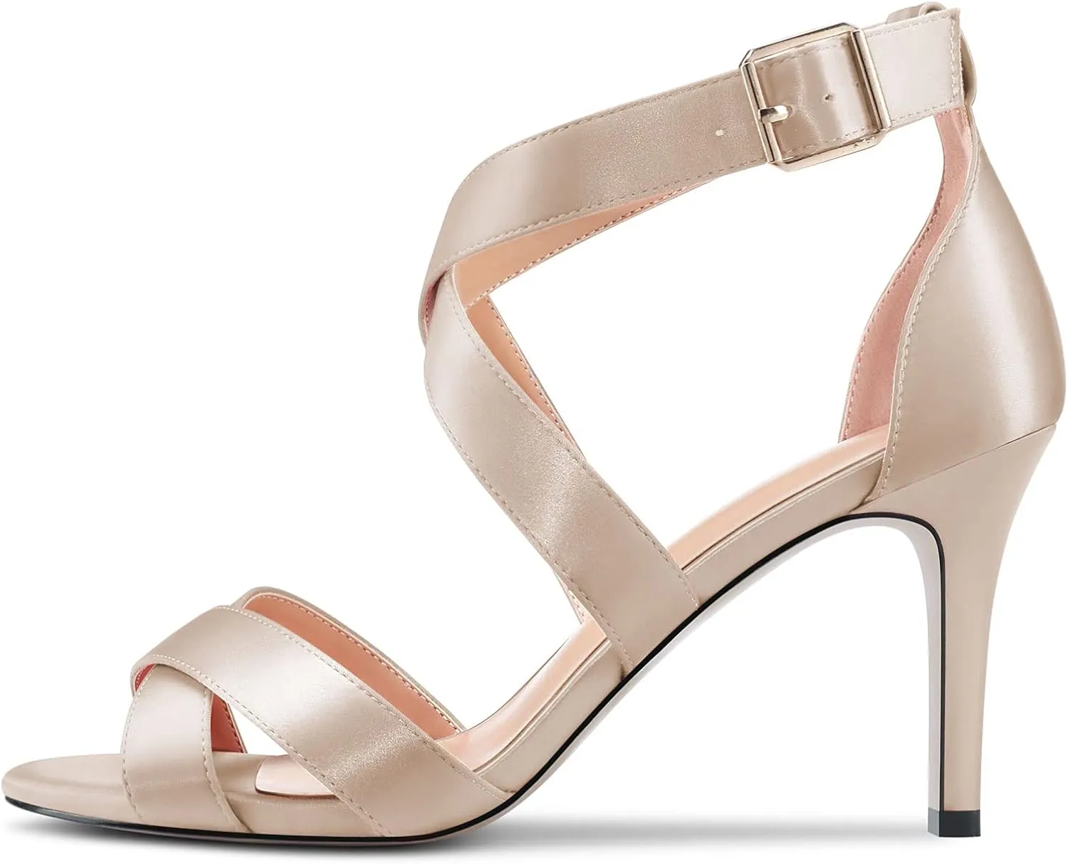 Saekcted Women Stiletto High Heel Cross-Strap Sandals Peep Open Toe Ankle Strap Wedding Party Clear 3.2 Inches Heels