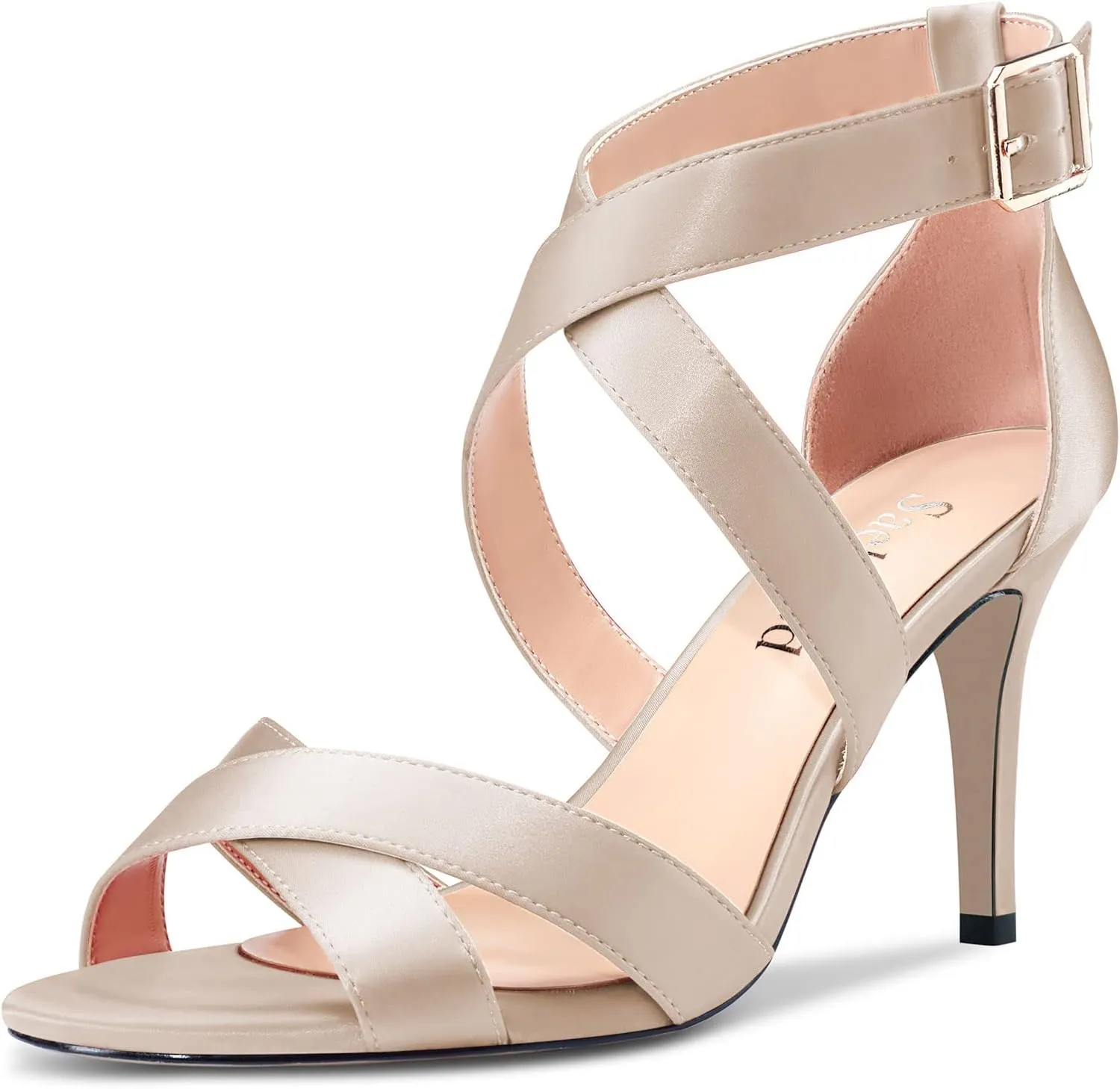 Saekcted Women Stiletto High Heel Cross-Strap Sandals Peep Open Toe Ankle Strap Wedding Party Clear 3.2 Inches Heels