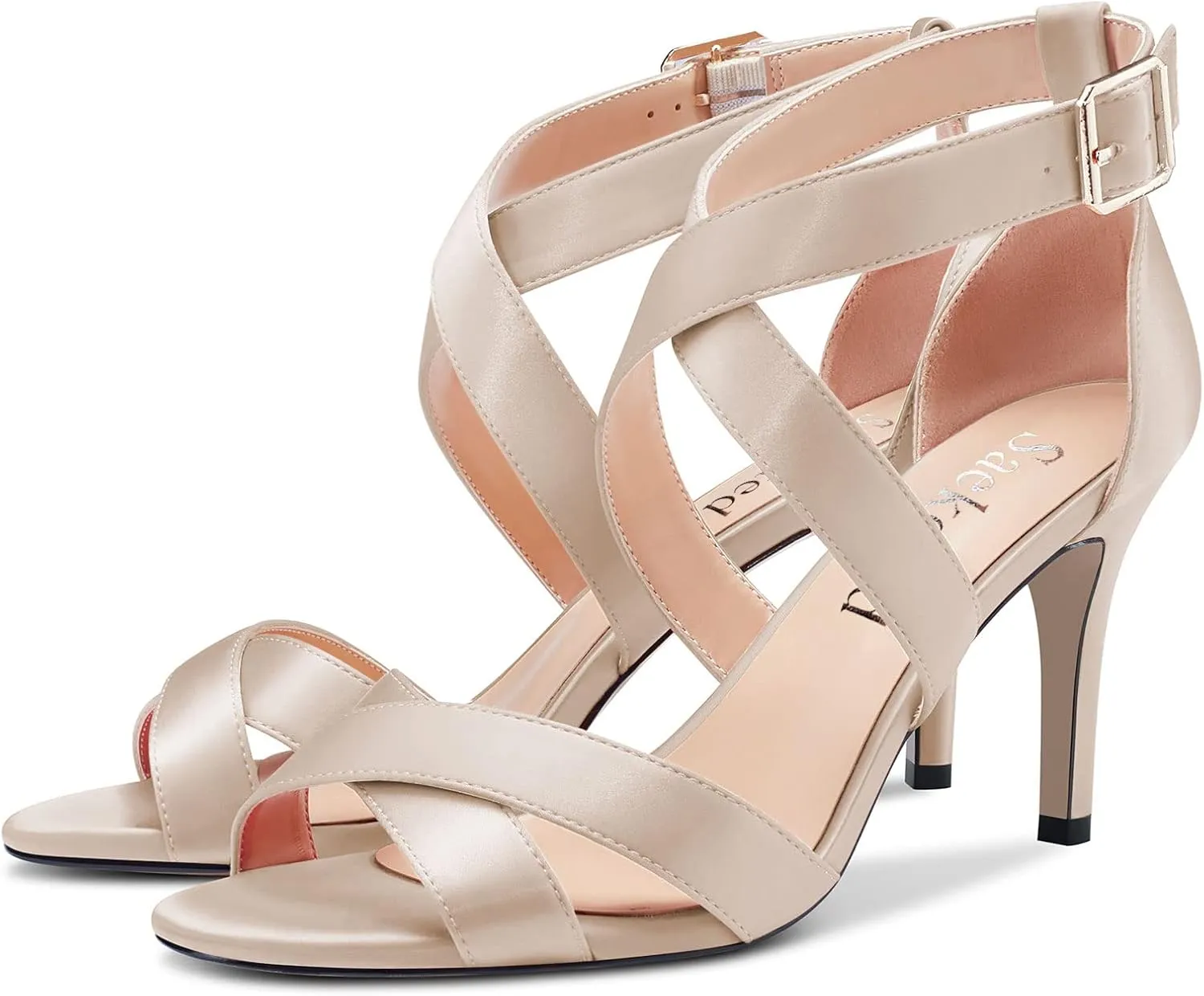 Saekcted Women Stiletto High Heel Cross-Strap Sandals Peep Open Toe Ankle Strap Wedding Party Clear 3.2 Inches Heels