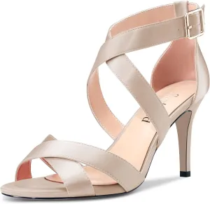 Saekcted Women Stiletto High Heel Cross-Strap Sandals Peep Open Toe Ankle Strap Wedding Party Clear 3.2 Inches Heels