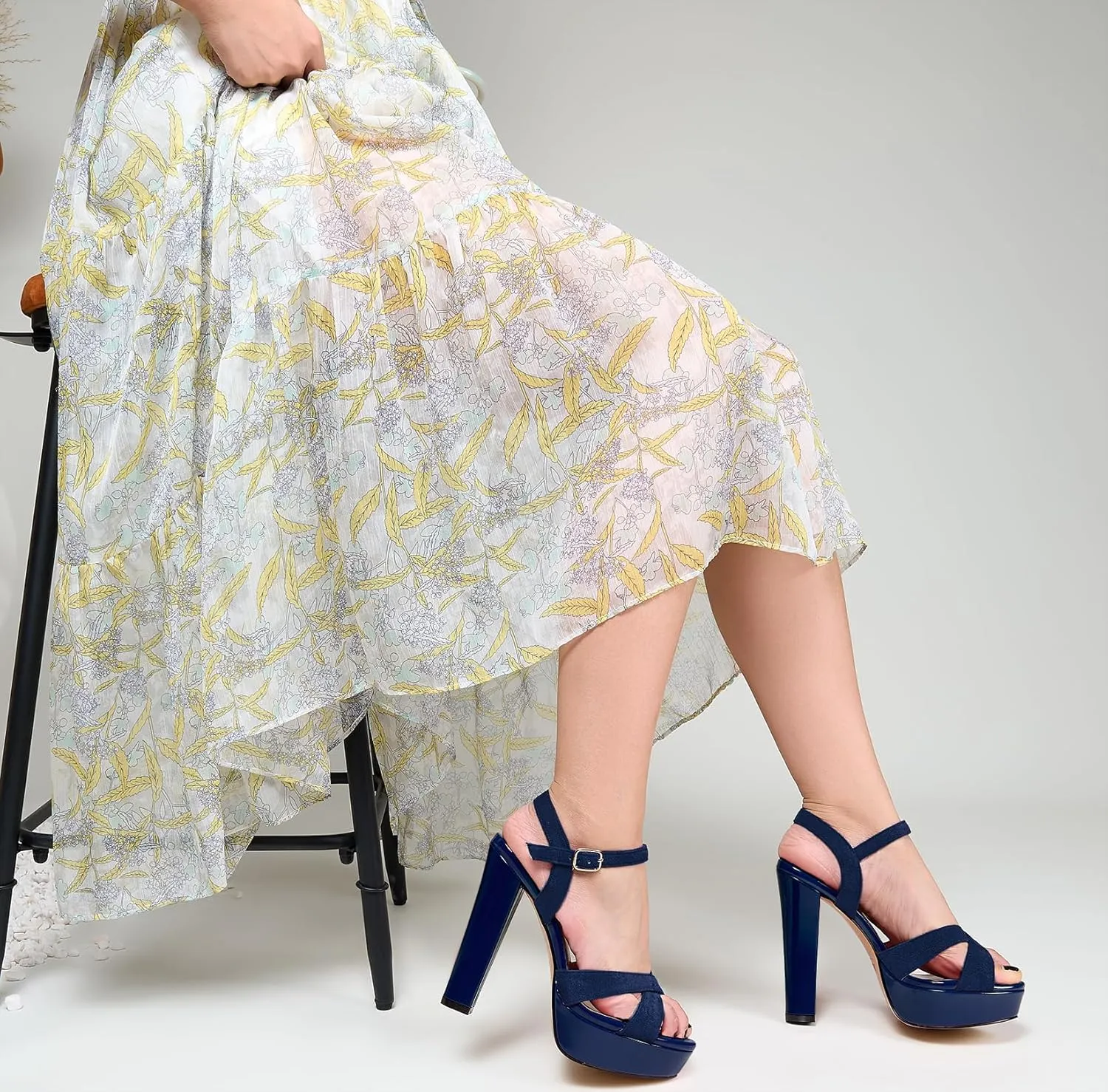 Saekcted Womens Chunky Block High Heel Open Toe Platform Ankle Strap Sandals Cross-Strap Patchwork Dress Shoes Casual Summer 5.1 Inches Heels